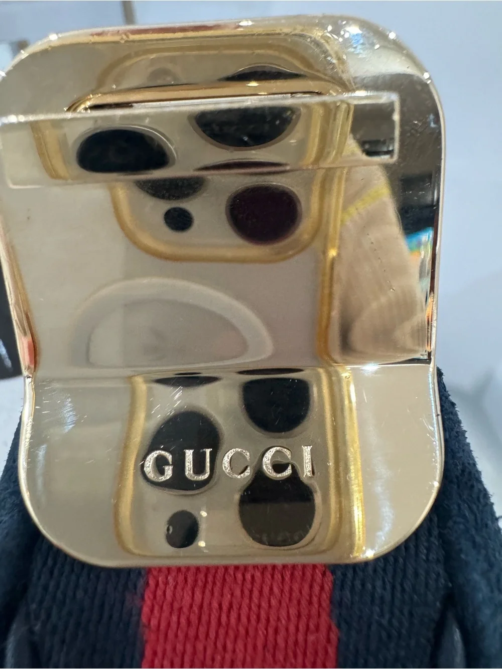 GUCCI Attache Web Suede Shoulder Bag Blue